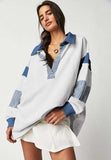 Color Block Johnny Collar Long Sleeve Sweatshirt - Trendsi - Flyclothing LLC