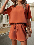 Waffle-Knit Half Sleeve Top and Shorts Set - Trendsi - Flyclothing LLC