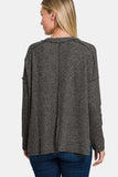 Zenana Full Size Exposed Seam Brushed Round Neck Sweater - Trendsi - Flyclothing LLC