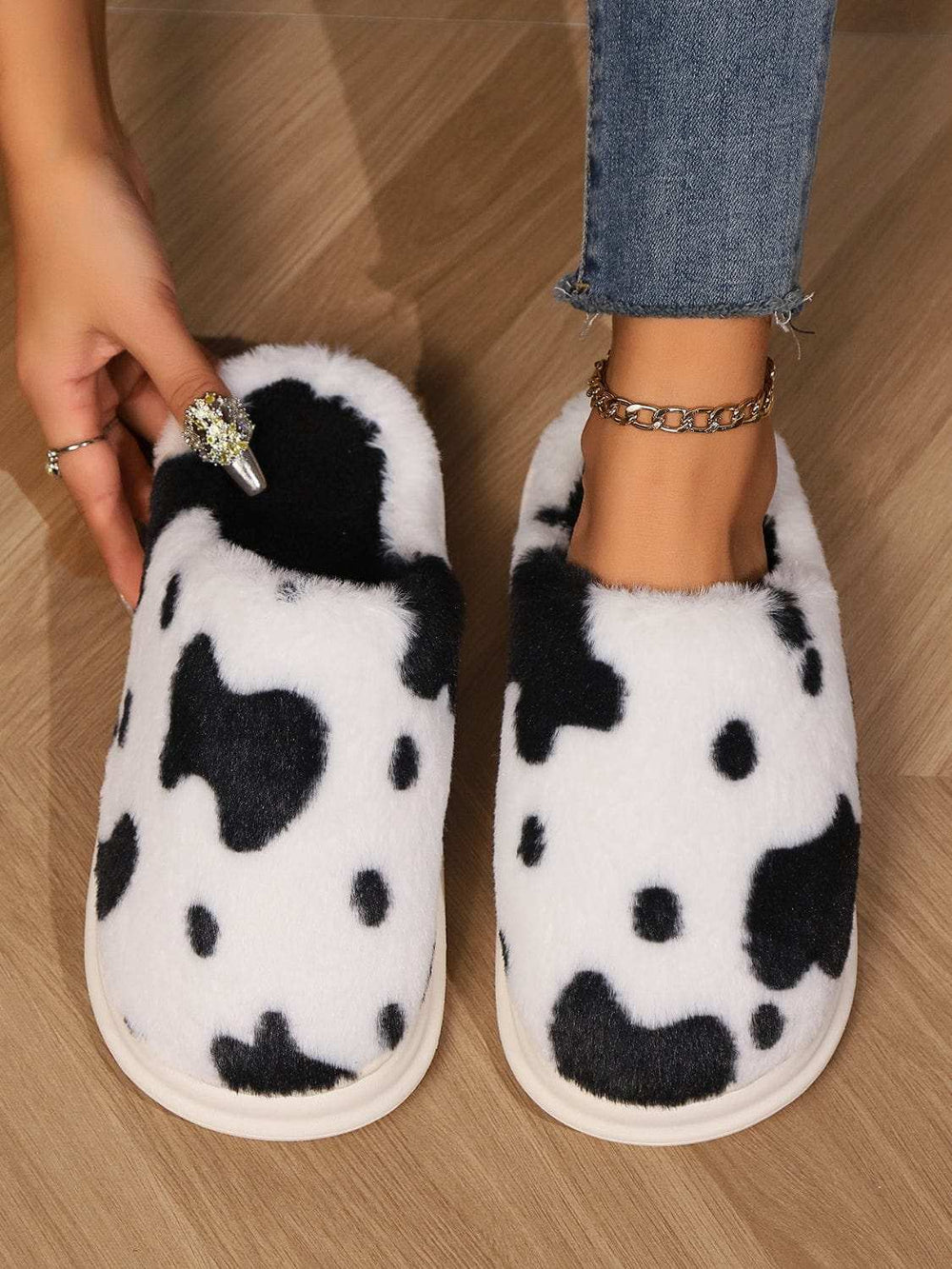 Animal Print Faux Fur Slippers - Trendsi - Flyclothing LLC