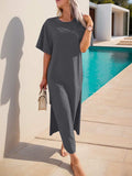 Slit Round Neck Half Sleeve Tee Dress - Trendsi - Flyclothing LLC