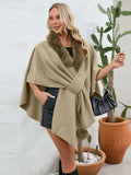 Fuzzy Trim Open Front Poncho - Trendsi - Flyclothing LLC
