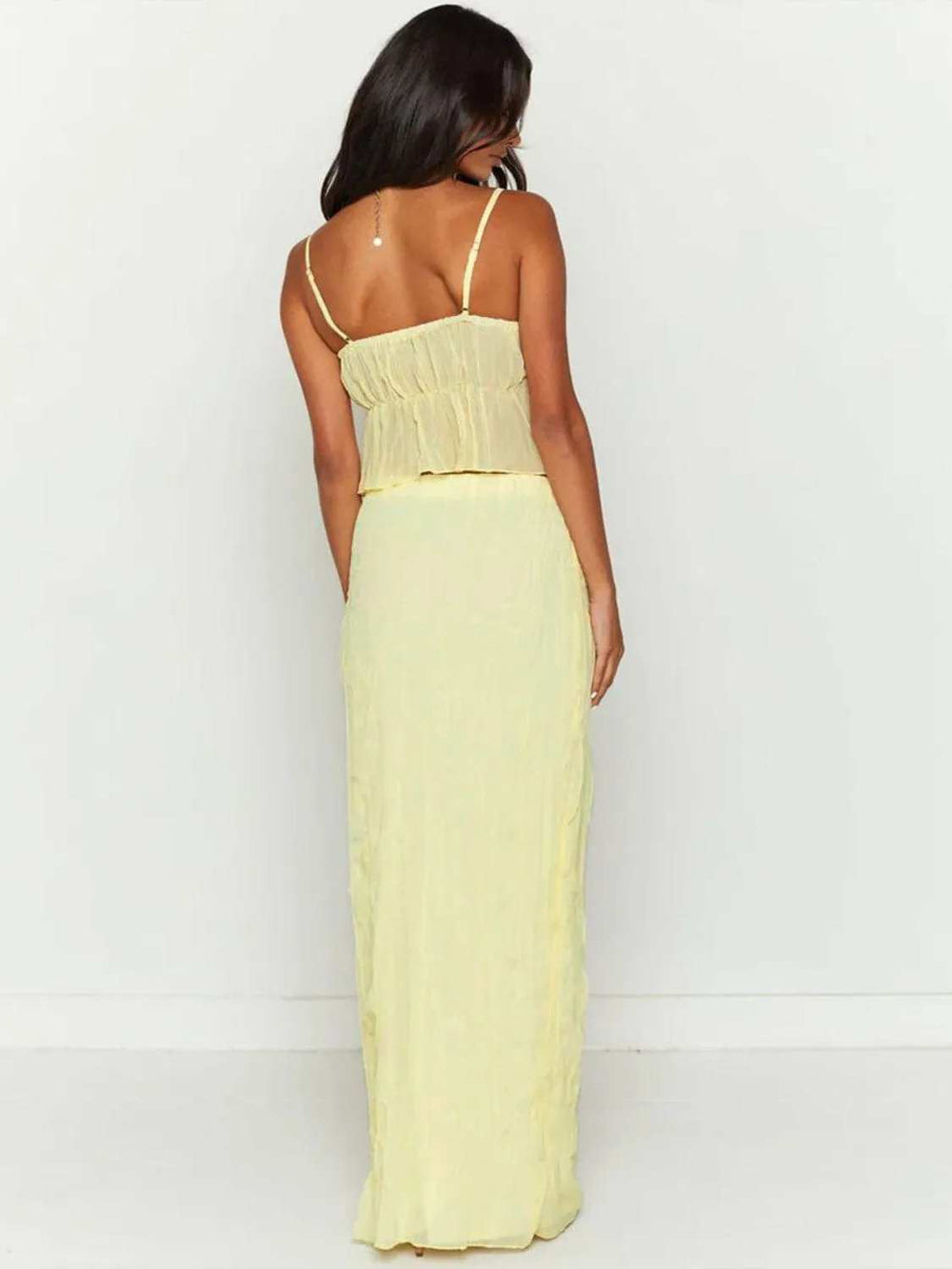 Square Neck Sleeveless Top and Ruched Skirt Set - Trendsi - Flyclothing LLC