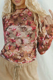 Floral Mock Neck Long Sleeve Sheer Top - Trendsi - Flyclothing LLC