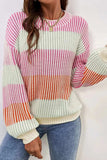 Striped Color Block Round Neck Long Sleeve Sweater - Trendsi - Flyclothing LLC