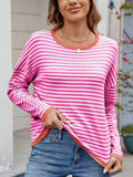 Striped Contrast Round Neck Long Sleeve Sweater - Trendsi - Flyclothing LLC