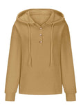 Drawstring Quarter Button Long Sleeve Hoodie - Trendsi - Flyclothing LLC
