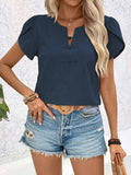 Notched Short Sleeve Blouse - Trendsi - Flyclothing LLC