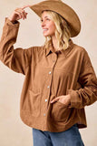 BiBi Corduroy Relaxed Fit Shacket with Back Pleat - Trendsi - Flyclothing LLC