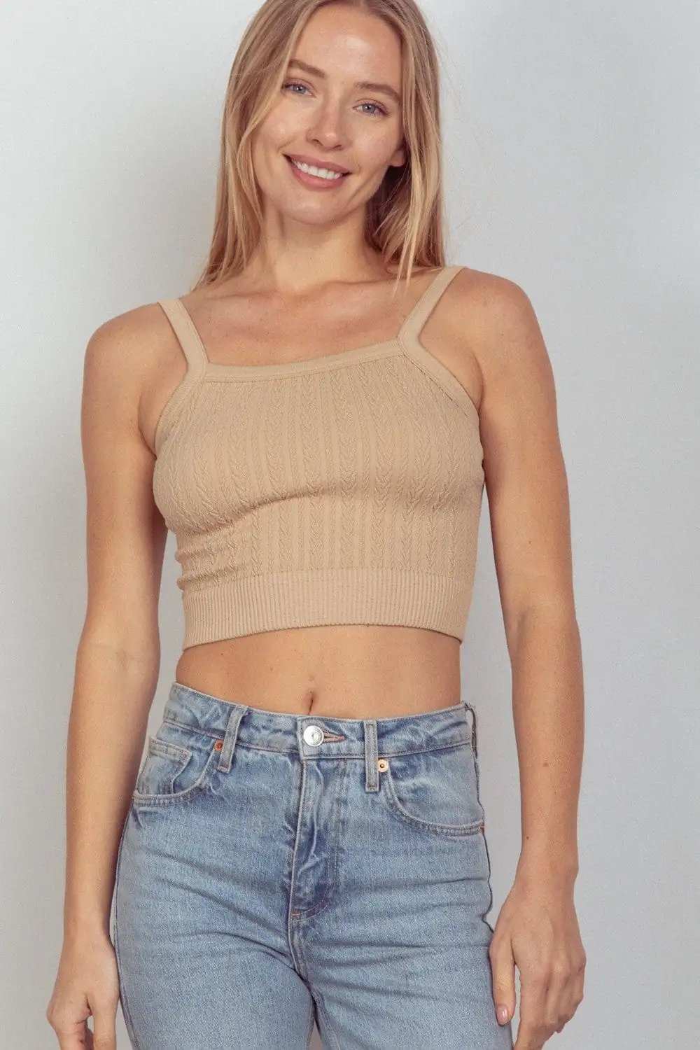 VERY J Cable Knit Seamless Cropped Cami - Trendsi - Flyclothing LLC