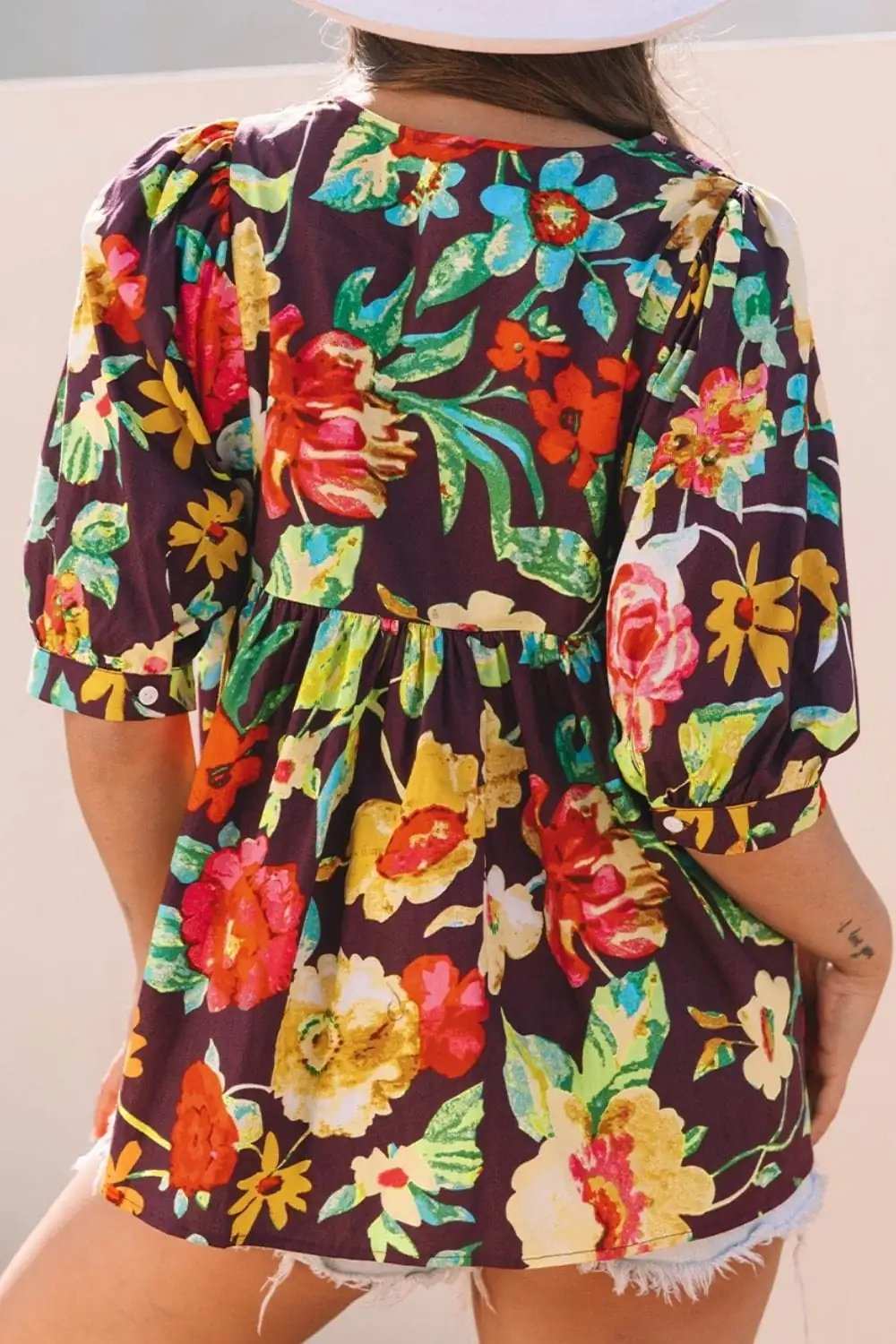 Flower Embroidered Trim Half Sleeve Blouse - Trendsi - Flyclothing LLC