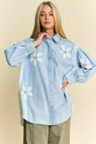 Davi & Dani Lightweight Washed Daisy Patch Waffle Knit Shirt - Trendsi - Flyclothing LLC