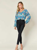 Double Take Full Size Printed Balloon Sleeve Blouse - Trendsi - Flyclothing LLC