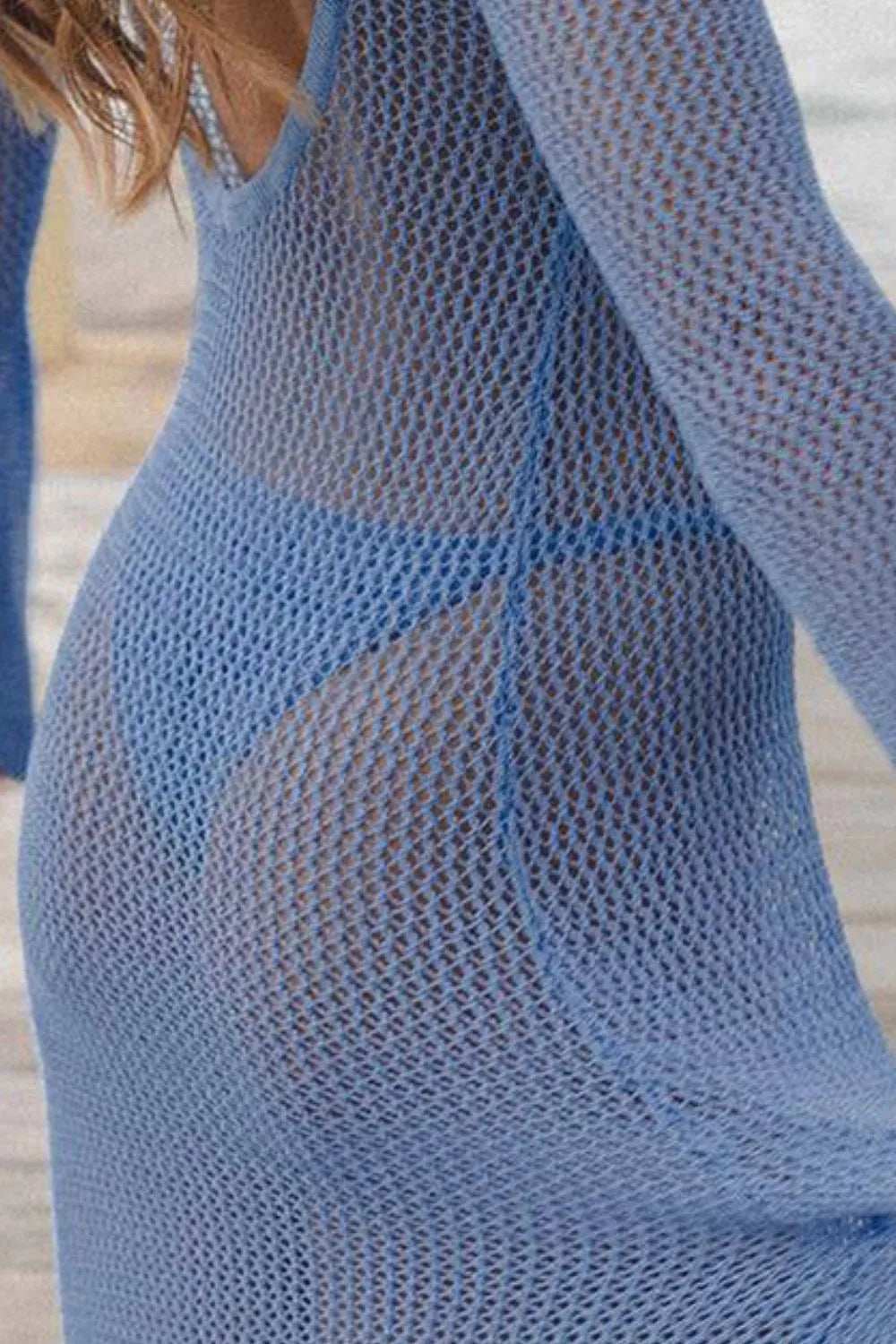 Openwork Backless Flare Sleeve Cover-Up Dress - Trendsi - Flyclothing LLC