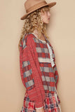POL Round Neck Long Sleeve Plaid Shirt - Trendsi - Flyclothing LLC