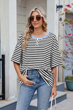 Contrast Striped Round Neck Half Sleeve T-Shirt - Trendsi - Flyclothing LLC