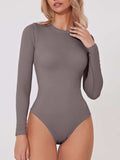 Round Neck Long Sleeve Bodysuit - Trendsi - Flyclothing LLC