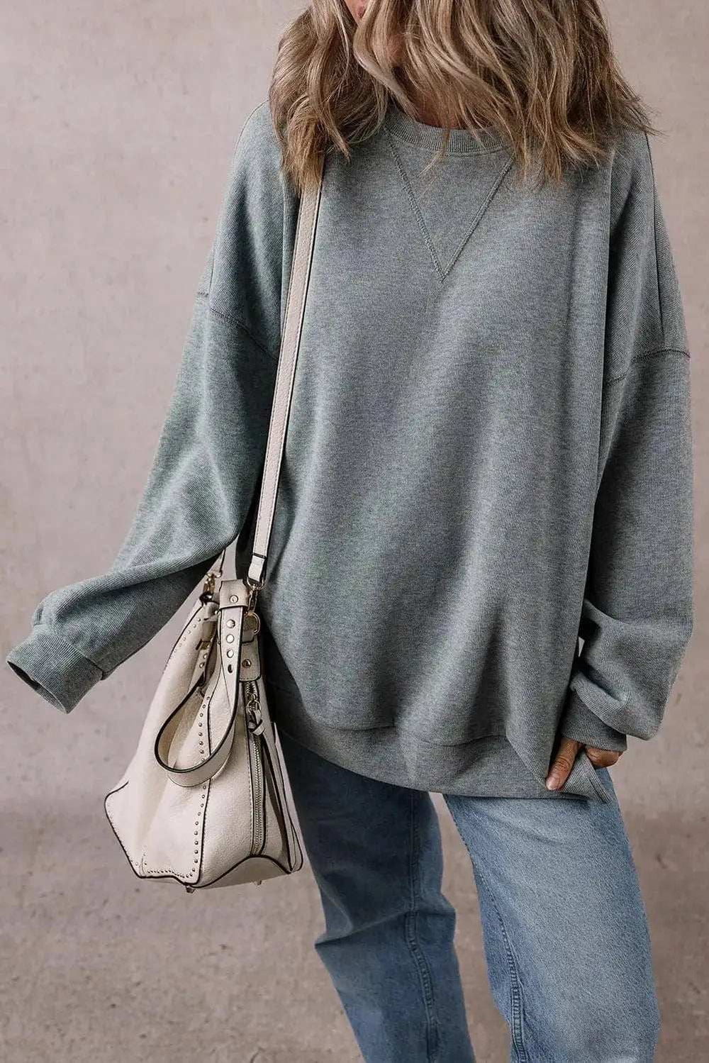 Slit Round Neck Long Sleeve Sweatshirt - Trendsi - Flyclothing LLC
