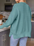 Slit Round Neck Dropped Shoulder Sweater - Trendsi - Flyclothing LLC