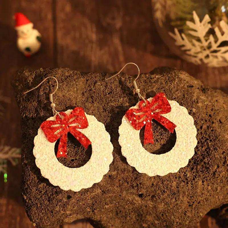 PU Leather Sequin Wreath Shape Earrings - Trendsi - Flyclothing LLC