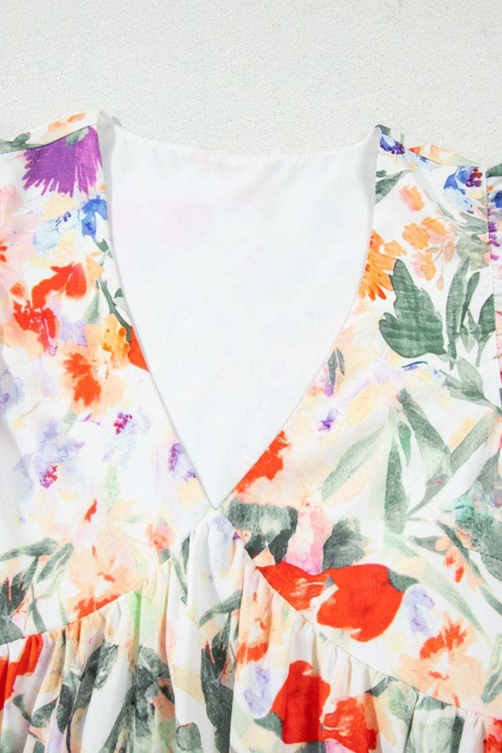 Floral Double Ruffle Sleeve V Neck Mini Dress - Trendsi - Flyclothing LLC