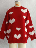 Heart Round Neck Dropped Shoulder Sweater - Trendsi - Flyclothing LLC