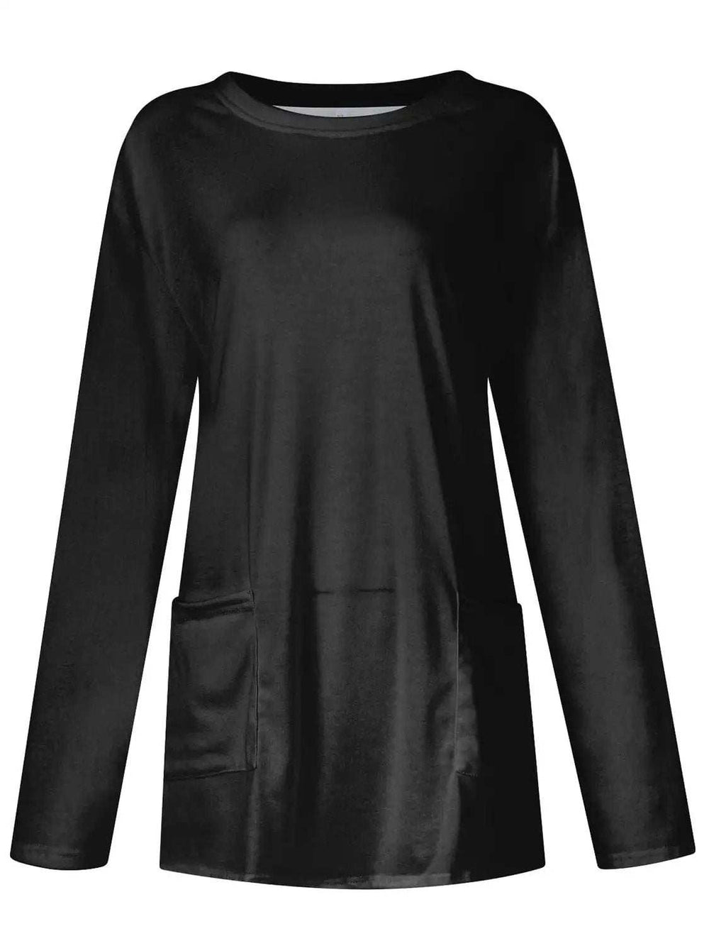 Full Size Pocketed Round Neck Long Sleeve T-Shirt - Trendsi - Flyclothing LLC