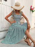 Smocked Striped Square Neck Midi Dress - Trendsi - Flyclothing LLC