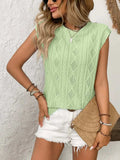 Eyelet Round Neck Cap Sleeve Top - Trendsi - Flyclothing LLC