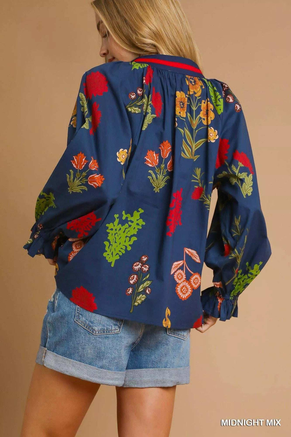 Umgee Floral Print Flounce Sleeve Blouse - Trendsi - Flyclothing LLC