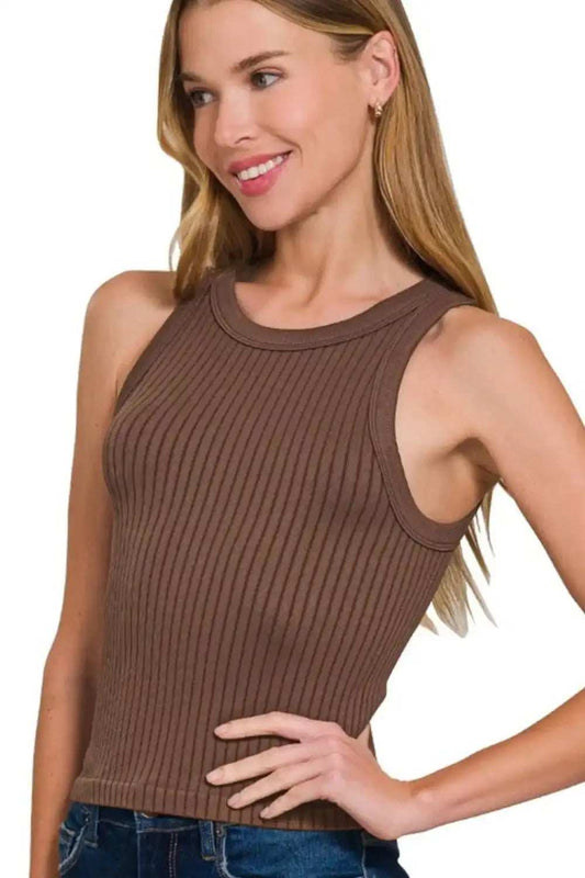 Zenana Seamless Ribbed Crop Tank - Trendsi - Flyclothing LLC