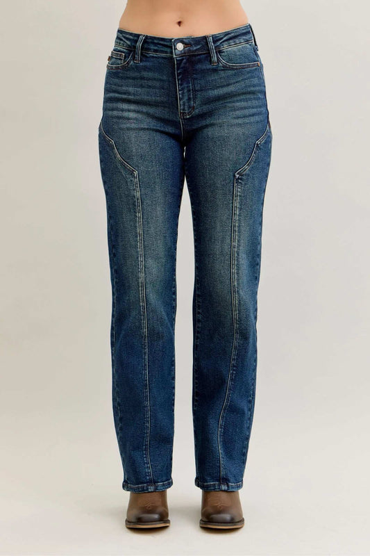 Judy Blue Full Size Seam Detail Straight Leg Jeans Plus Size - Trendsi - Flyclothing LLC