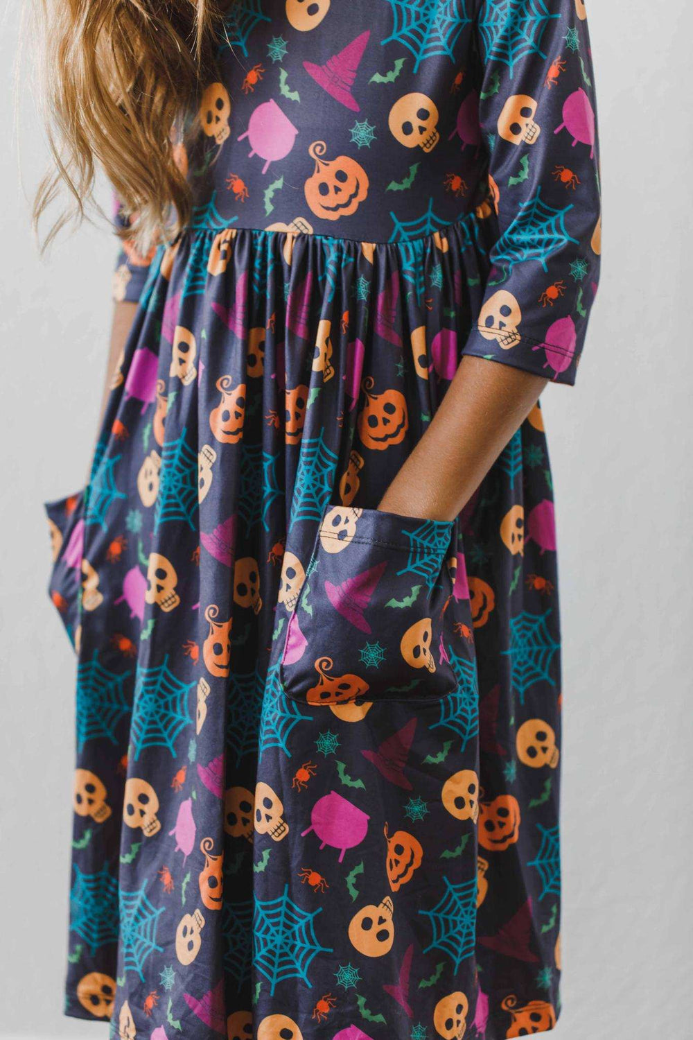 Skeleton Web 3/4 Sleeve Pocket Twirl Dress - Mila & Rose ® - Flyclothing LLC