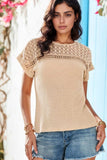Lace Patchwork Waffle Short Sleeve Knit Top - Trendsi - Flyclothing LLC