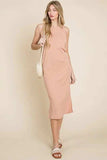 BOMBOM Ribbed Knit Sleeveless Midi Dress - Trendsi - Flyclothing LLC