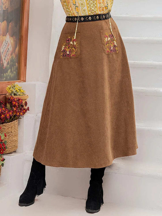 Plus Size Embroidered Pocketed High Waist Skirt - Trendsi - Flyclothing LLC