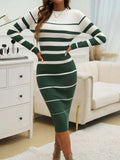 Color Block Round Neck Long Sleeve Midi Dress - Trendsi - Flyclothing LLC