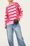 Striped Round Neck Dropped Shoulder Sweater - Trendsi - Flyclothing LLC