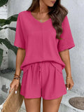 V-Neck Half Sleeve Top and Shorts Set - Trendsi - Flyclothing LLC