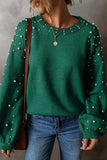 Pearl Detail Round Neck Long Sleeve Sweater - Trendsi - Flyclothing LLC