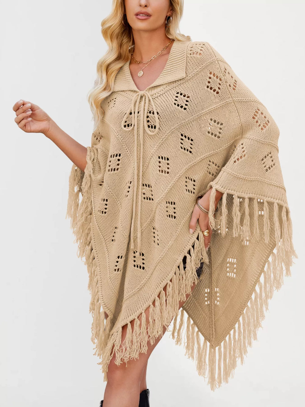 Fringe Openwork Knit Cover Up - Trendsi - Flyclothing LLC