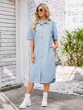 Button Up Dropped Shoulder Denim Dress - Trendsi - Flyclothing LLC