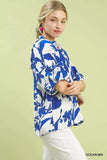 Umgee Floral Print Puff Sleeve Blouse with Scallop Hem - Trendsi - Flyclothing LLC