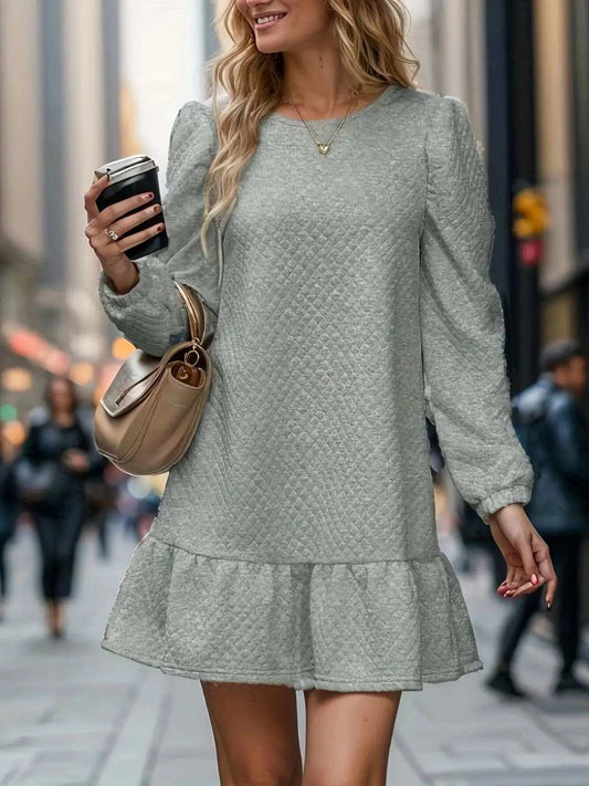 Round Neck Long Sleeve Mini Dress - Trendsi - Flyclothing LLC