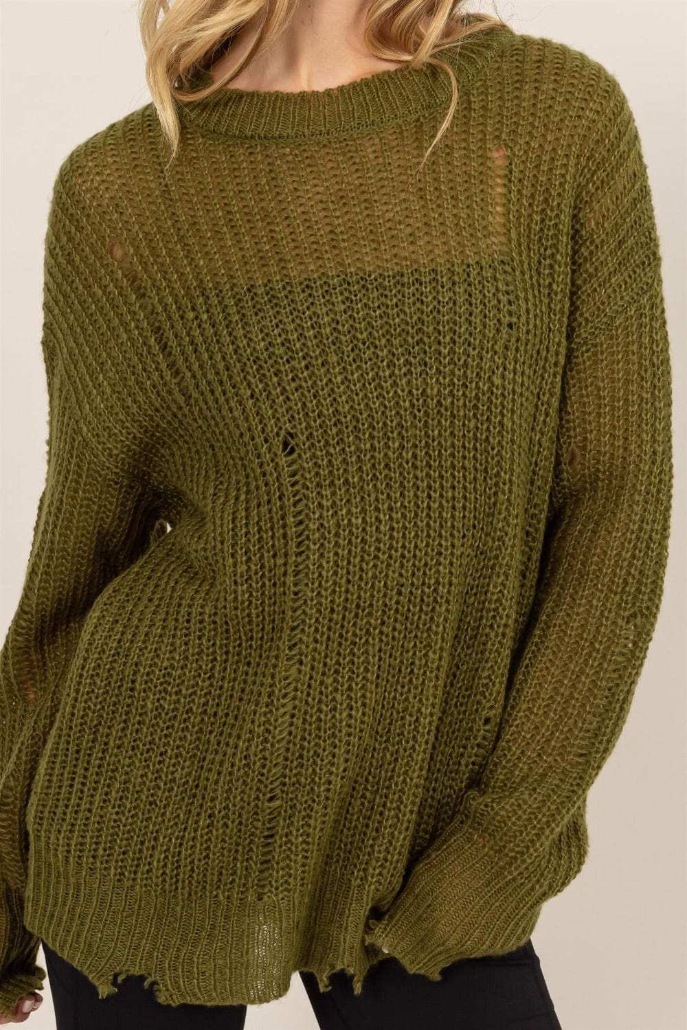 HYFVE Distressed Long Sleeve Knit Top - Trendsi - Flyclothing LLC