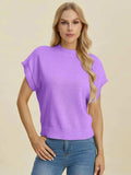 Double Take Full Size Mock Neck Short Sleeve Sweater - Trendsi - Flyclothing LLC