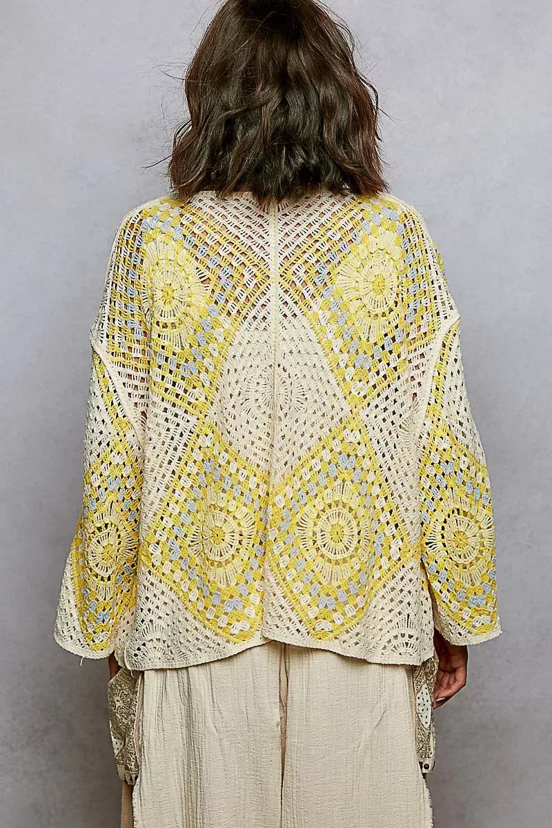 POL Open Front Crochet Cardigan with Granny Square Pattern - Trendsi - Flyclothing LLC