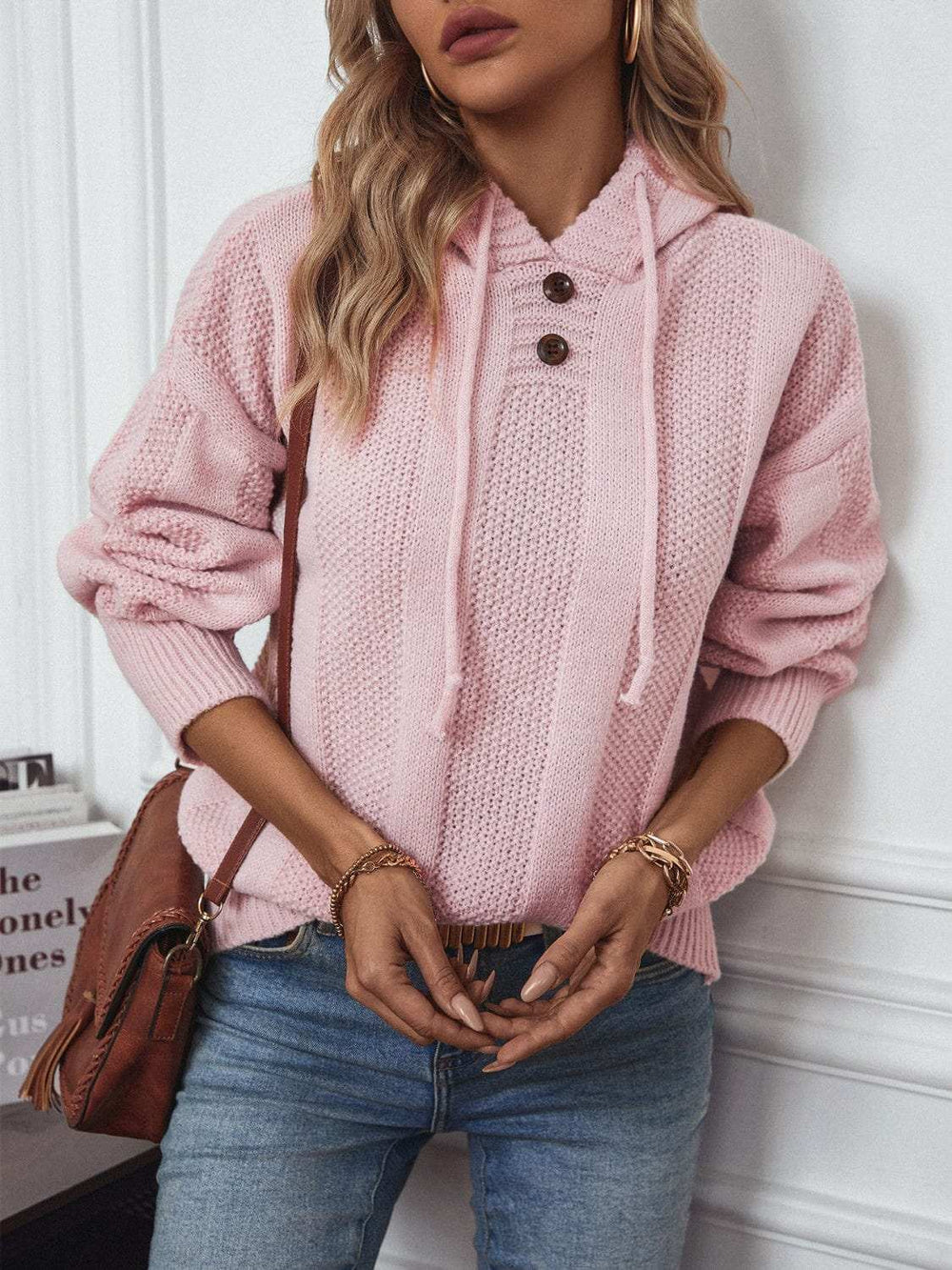 Drawstring Long Sleeve Hooded Sweater - Trendsi - Flyclothing LLC