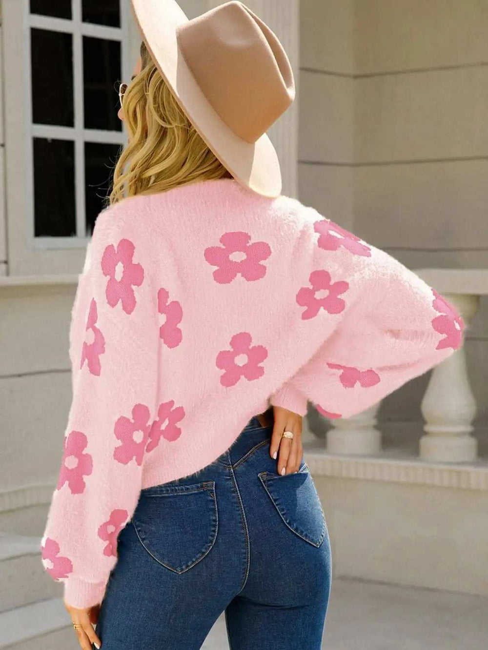 Angel Wings Flower Open Front Long Sleeve Cardigan - Trendsi - Flyclothing LLC
