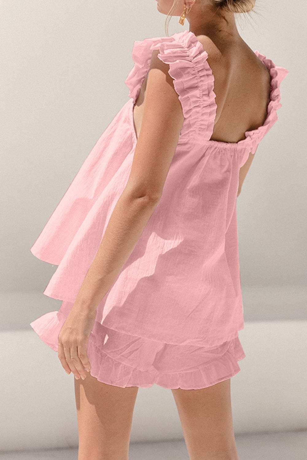 Ruffled Square Neck Top and Shorts Set - Trendsi - Flyclothing LLC